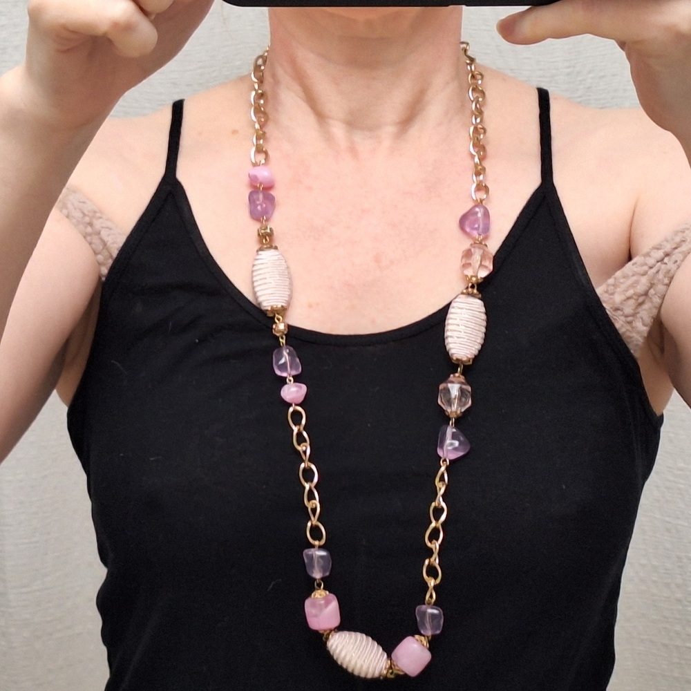 Pink & Purple Beaded Rope Necklace